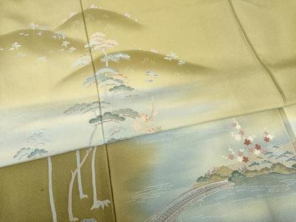 平和屋着物●訪問着　友禅　作家物　渡り橋風景文　暈し染め　正絹　逸品　AABG3665ck