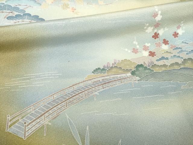 平和屋着物●訪問着　友禅　作家物　渡り橋風景文　暈し染め　正絹　逸品　AABG3665ck