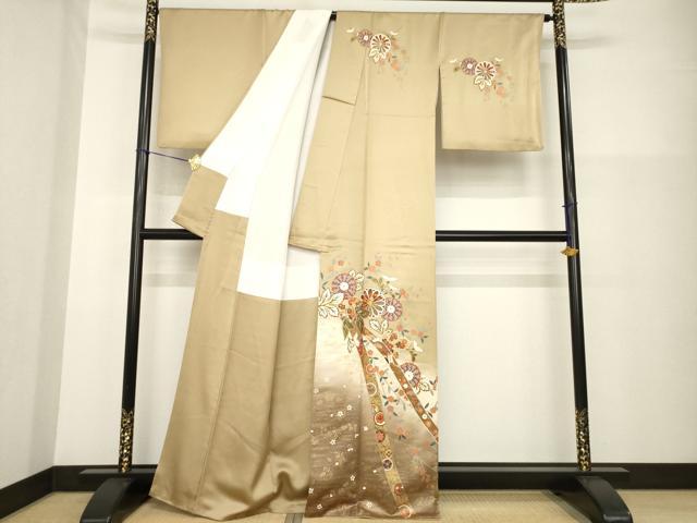 平和屋着物●訪問着　駒刺繍　蔓帯花文　暈し染め　金彩　正絹　逸品　AABG3669ck