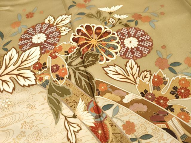 平和屋着物●訪問着　駒刺繍　蔓帯花文　暈し染め　金彩　正絹　逸品　AABG3669ck