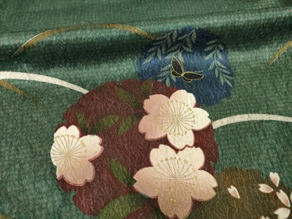 平和屋着物●森英恵・HANAE MORI　訪問着　雪輪花蝶文　芝　金彩　金通し地　正絹　逸品　AABG3684ck