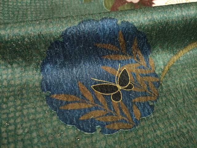 平和屋着物●森英恵・HANAE MORI　訪問着　雪輪花蝶文　芝　金彩　金通し地　正絹　逸品　AABG3684ck