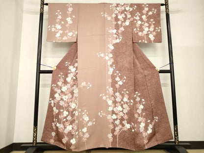 平和屋着物●訪問着　友禅　刺繍　枝花文　たたき染め　三越扱い　正絹　逸品　AABG3688ck