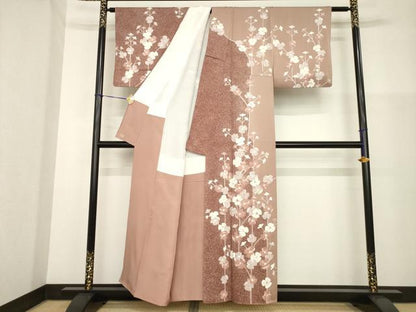 平和屋着物●訪問着　友禅　刺繍　枝花文　たたき染め　三越扱い　正絹　逸品　AABG3688ck