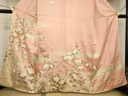 平和屋着物●訪問着　草花文　暈し染め　金彩　正絹　逸品　AABG3690ck