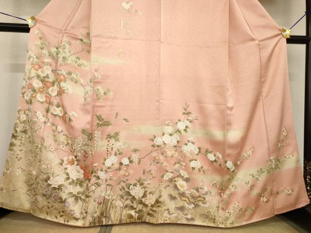 平和屋着物●訪問着　草花文　暈し染め　金彩　正絹　逸品　AABG3690ck