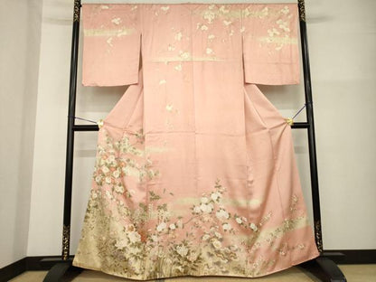 平和屋着物●訪問着　草花文　暈し染め　金彩　正絹　逸品　AABG3690ck