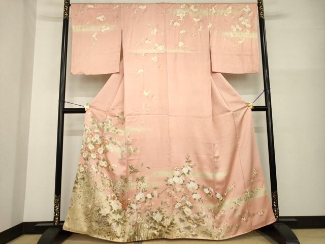 平和屋着物●訪問着　草花文　暈し染め　金彩　正絹　逸品　AABG3690ck
