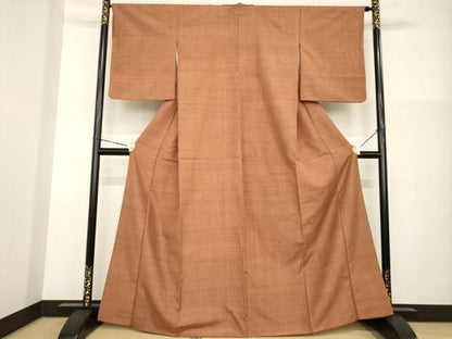 平和屋着物▼上質な紬　格子　駱駝色　正絹　逸品　AABG3691ck