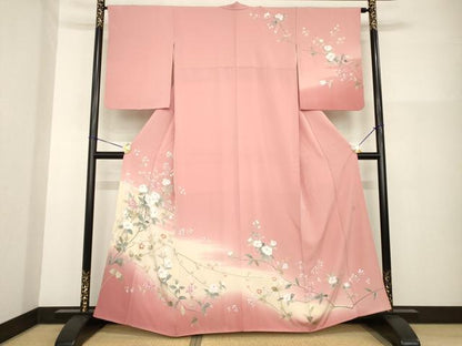 平和屋着物●訪問着　友禅　作家物　枝花文　暈し染め　丹後ちりめん　反端付き　正絹　逸品　AABG3692ck