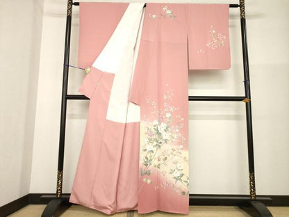 平和屋着物●訪問着　友禅　作家物　枝花文　暈し染め　丹後ちりめん　反端付き　正絹　逸品　AABG3692ck