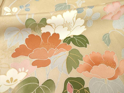 平和屋着物●訪問着　友禅　草花文　暈し染め　金彩　ロング丈　正絹　逸品　未使用　AABG3694ck