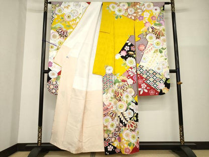 平和屋着物●豪華振袖　辻が花　駒刺繍　花毬文　正絹　逸品　AABG3699ck