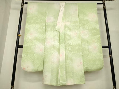 平和屋着物●振袖用長襦袢　無双仕立て　流水花地紋　暈し染め　半衿刺繍　そごう扱い　正絹　逸品　AABG3702ck