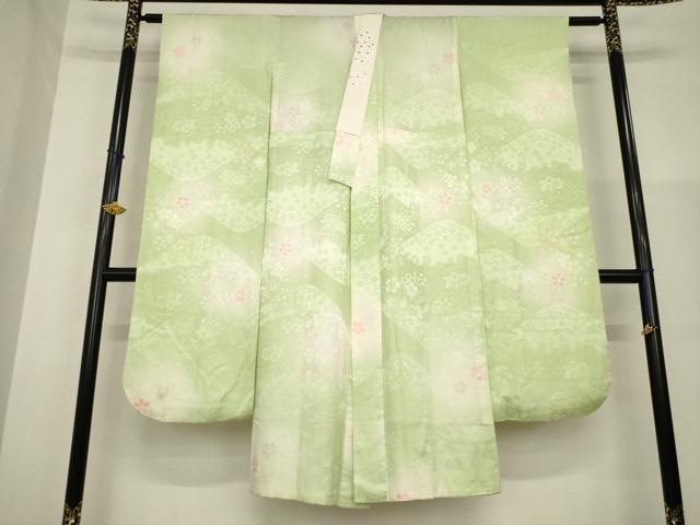 平和屋着物●振袖用長襦袢　無双仕立て　流水花地紋　暈し染め　半衿刺繍　そごう扱い　正絹　逸品　AABG3702ck