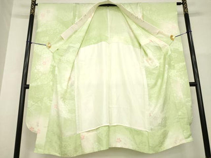 平和屋着物●振袖用長襦袢　無双仕立て　流水花地紋　暈し染め　半衿刺繍　そごう扱い　正絹　逸品　AABG3702ck