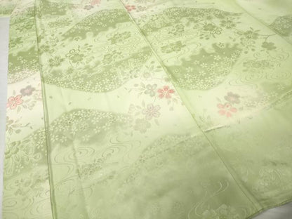 平和屋着物●振袖用長襦袢　無双仕立て　流水花地紋　暈し染め　半衿刺繍　そごう扱い　正絹　逸品　AABG3702ck
