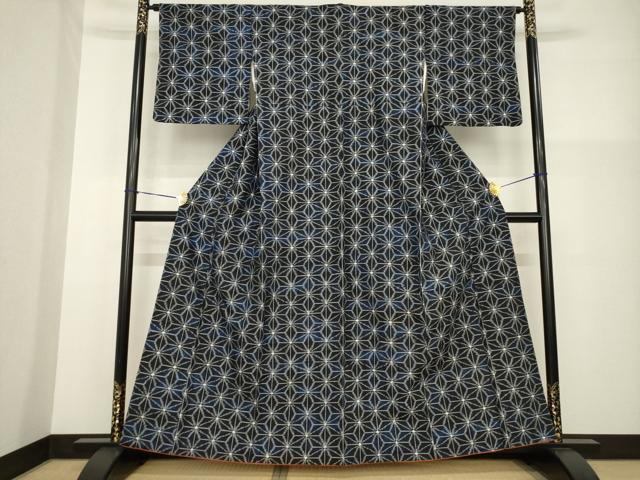 平和屋着物●上質な紬　麻の葉文様　正絹　逸品　AABG3703ck