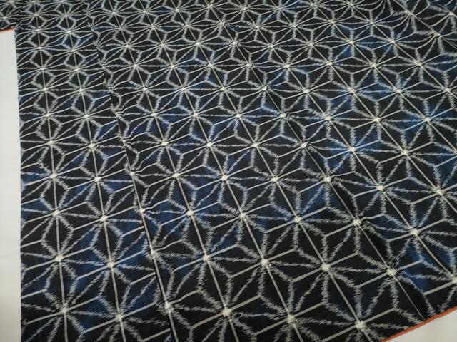 平和屋着物●上質な紬　麻の葉文様　正絹　逸品　AABG3703ck