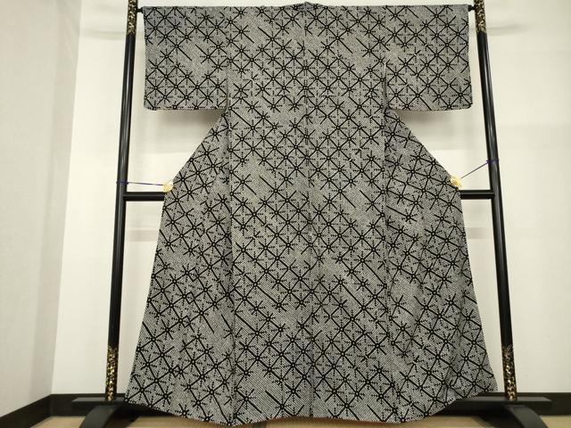 平和屋着物●上質な小紋　総絞り　幾何学文様　黒地　正絹　逸品　AABG3704ck