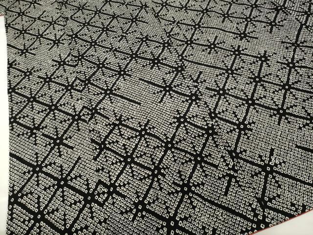 平和屋着物●上質な小紋　総絞り　幾何学文様　黒地　正絹　逸品　AABG3704ck