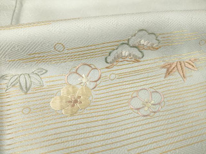 平和屋着物●訪問着　刺繍　松竹梅　金彩　正絹　逸品　AABG3705ck