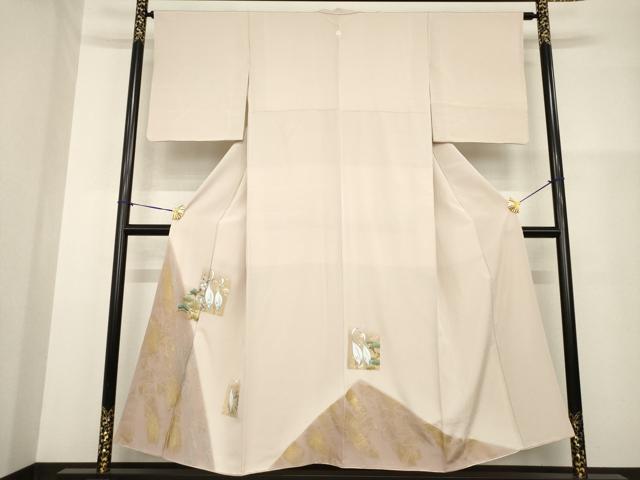 平和屋着物▼豪華色留袖　手描き　群れ鶴松文　金銀彩　正絹　逸品　AABG3706ck