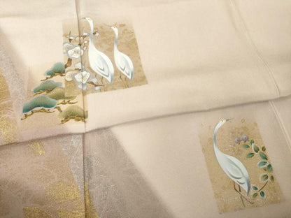 平和屋着物▼豪華色留袖　手描き　群れ鶴松文　金銀彩　正絹　逸品　AABG3706ck