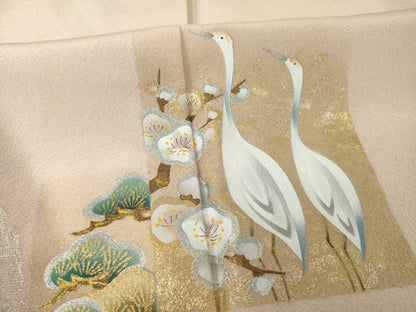平和屋着物▼豪華色留袖　手描き　群れ鶴松文　金銀彩　正絹　逸品　AABG3706ck