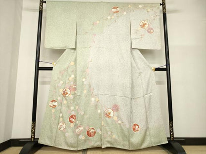 平和屋着物●訪問着　雪輪花文　暈し染め　金彩　正絹　逸品　AABG3712ck