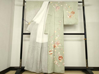 平和屋着物●訪問着　雪輪花文　暈し染め　金彩　正絹　逸品　AABG3712ck
