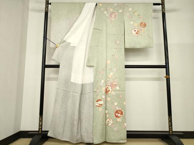 平和屋着物●訪問着　雪輪花文　暈し染め　金彩　正絹　逸品　AABG3712ck