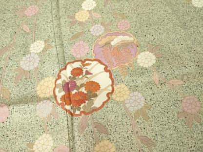 平和屋着物●訪問着　雪輪花文　暈し染め　金彩　正絹　逸品　AABG3712ck
