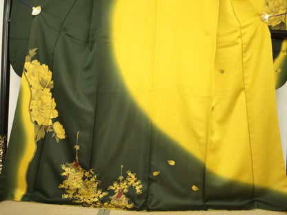 平和屋着物●豪華振袖　山車花文　暈し染め　金通し地　正絹　逸品　AABG3715ck