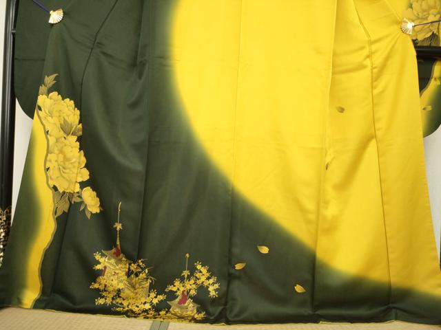 平和屋着物●豪華振袖　山車花文　暈し染め　金通し地　正絹　逸品　AABG3715ck