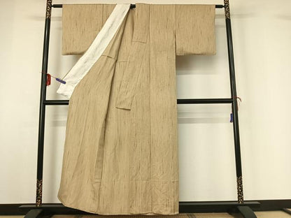 平和屋着物▽上質な小紋　単衣　縞　正絹　逸品　AABG3722jh
