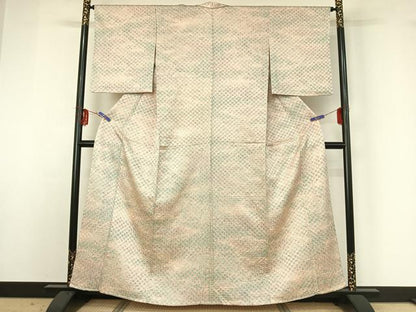 平和屋着物▽上質な小紋 単衣 総絞り 霞文 正絹 逸品 AABG3725jh