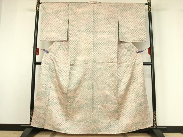 平和屋着物▽上質な小紋 単衣 総絞り 霞文 正絹 逸品 AABG3725jh