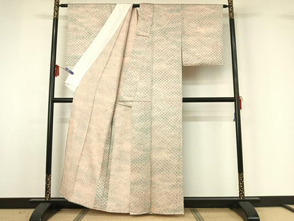 平和屋着物▽上質な小紋 単衣 総絞り 霞文 正絹 逸品 AABG3725jh