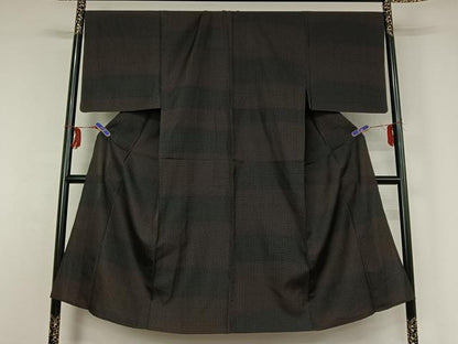 平和屋着物▽男性 お召 単衣 幾何学文様 やまと誂製 正絹 逸品 AABG3731jh
