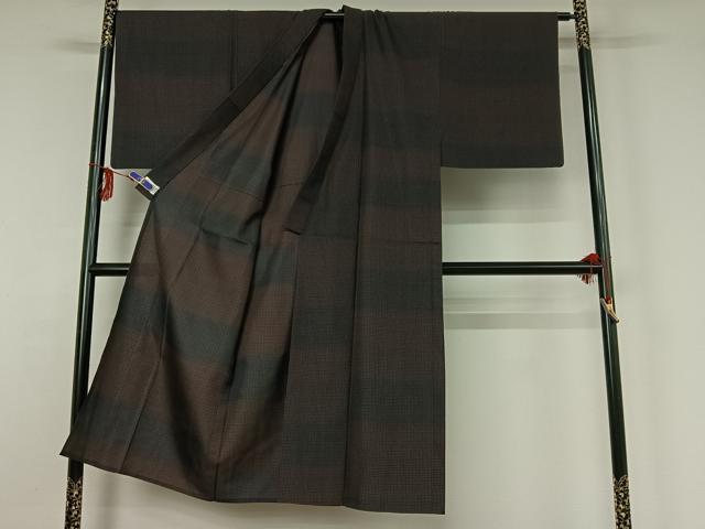 平和屋着物▽男性 お召 単衣 幾何学文様 やまと誂製 正絹 逸品 AABG3731jh