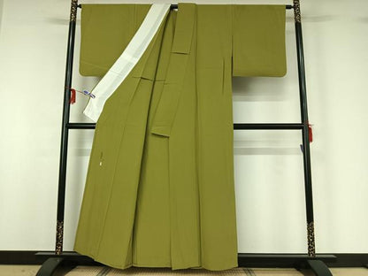 平和屋着物▽本草木染作家 瑞寶 色無地 単衣 青丹色 正絹 逸品 AABG3732jh