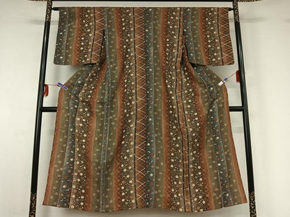 平和屋着物▽上質な小紋 単衣 花間道 金彩 正絹 逸品 AABG3733jh