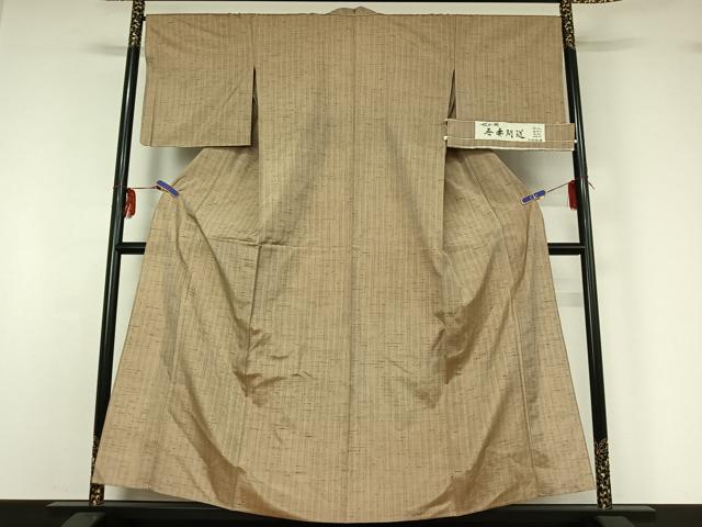 平和屋着物▽上質な紬 単衣 ぜんまい織 吾妻間道 紅花の里工房 反端付き 正絹 逸品 AABG3736jh