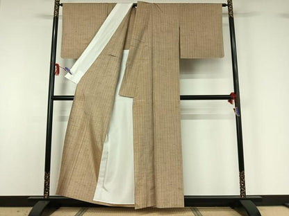 平和屋着物▽上質な紬 単衣 ぜんまい織 吾妻間道 紅花の里工房 反端付き 正絹 逸品 AABG3736jh