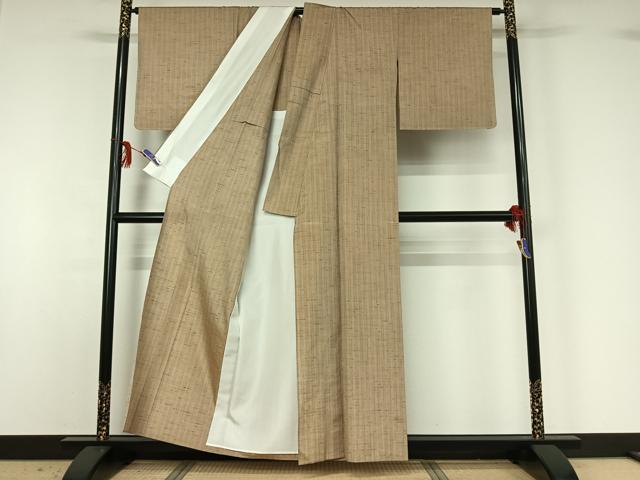 平和屋着物▽上質な紬 単衣 ぜんまい織 吾妻間道 紅花の里工房 反端付き 正絹 逸品 AABG3736jh