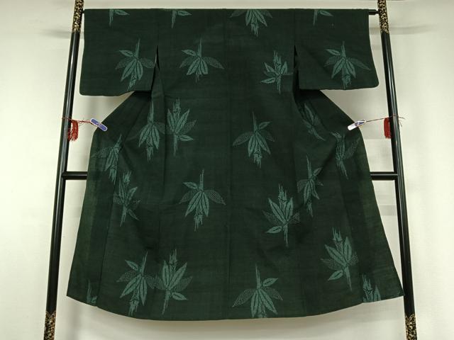 平和屋着物▽上質な紬　単衣　笹竹文　正絹　逸品　AABG3737jh