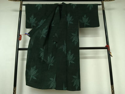 平和屋着物▽上質な紬　単衣　笹竹文　正絹　逸品　AABG3737jh