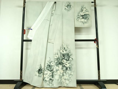 平和屋着物▽訪問着 単衣 手描き 草花文 暈し染め 正絹 逸品 AABG3738jh
