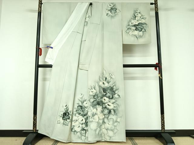 平和屋着物▽訪問着 単衣 手描き 草花文 暈し染め 正絹 逸品 AABG3738jh